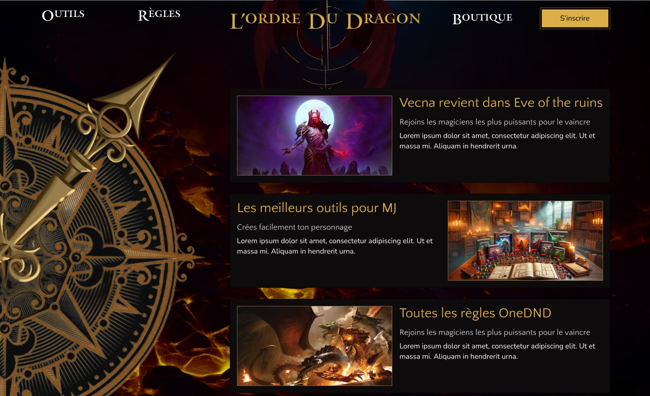 Page d’accueil du site Ordre du Dragon